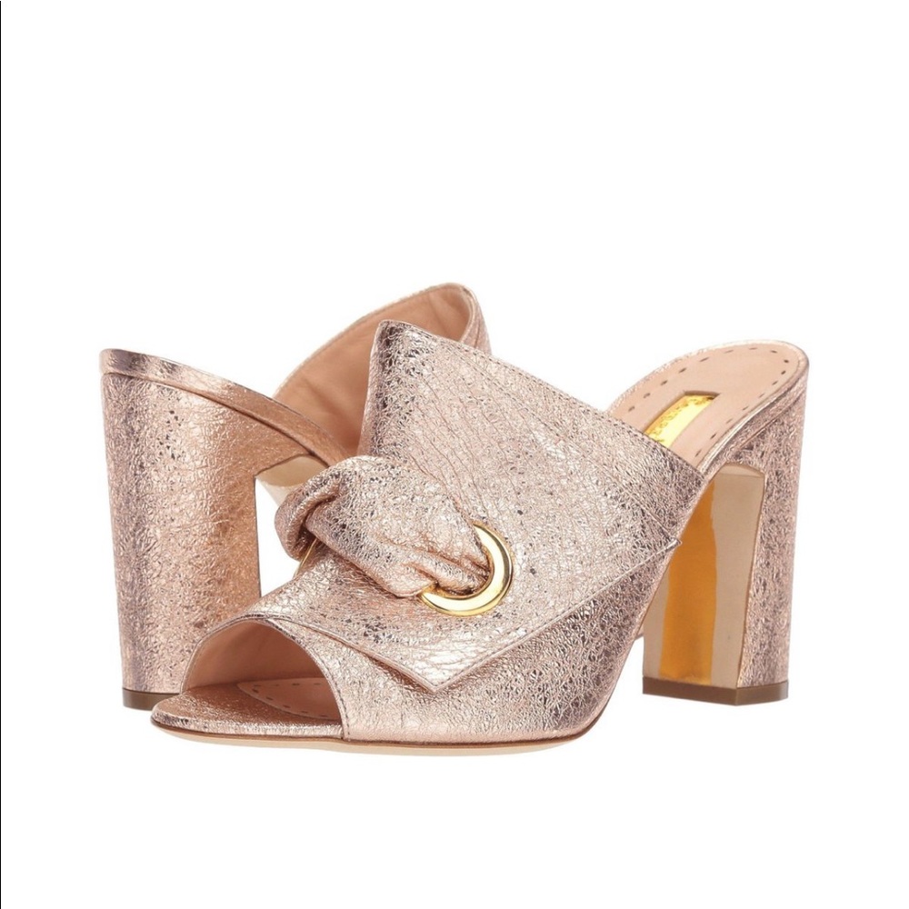 Rupert Sanderson Serena Block Heel Mules Rose Gold